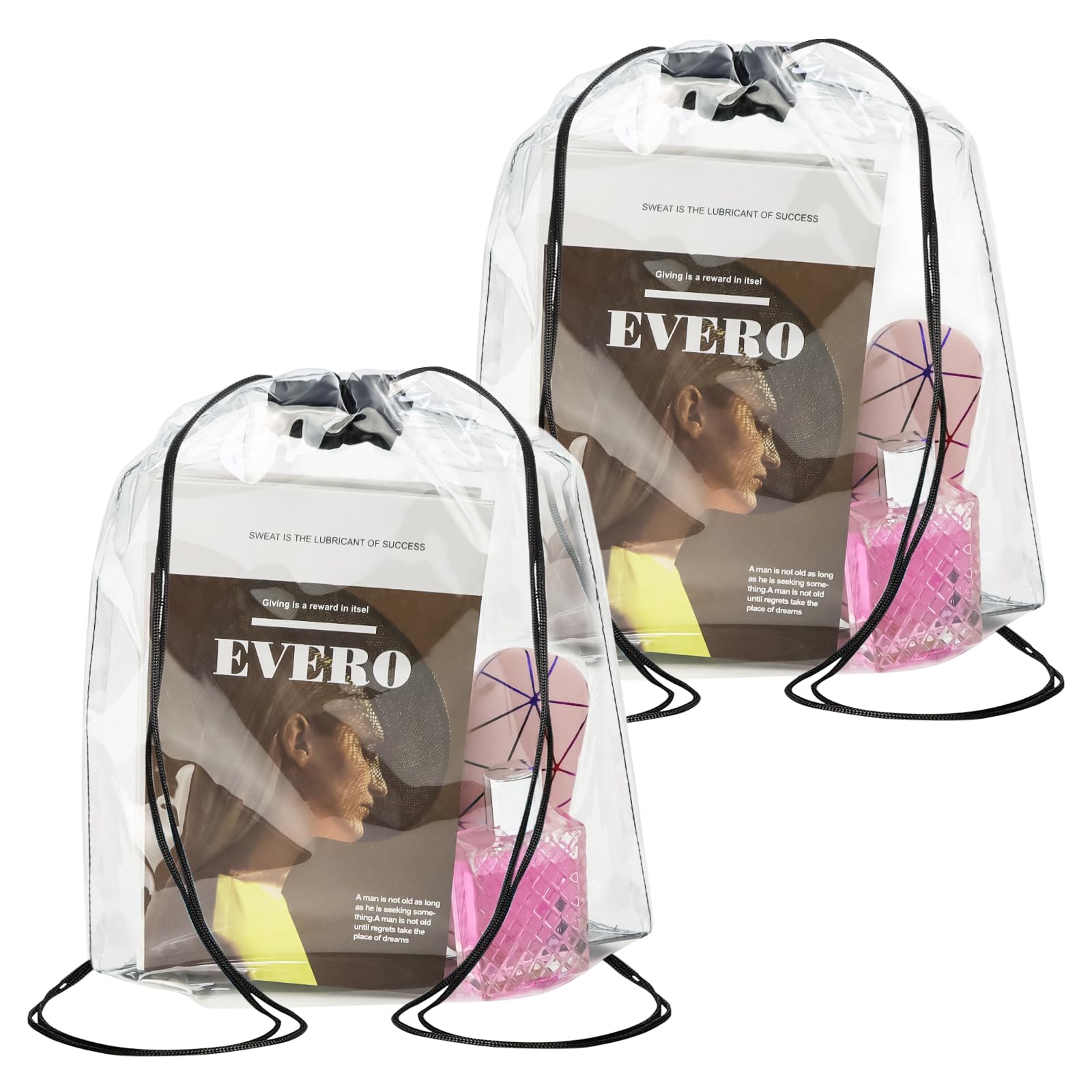 DARENYI 2Pcs Transparent Drawstring Bags, Drawstring Gym Bag Clear Drawstring Bag Drawstring Gym Bag String Swimming Bag Drawstring Backpack for Travel, Sports, School, Music Festivals