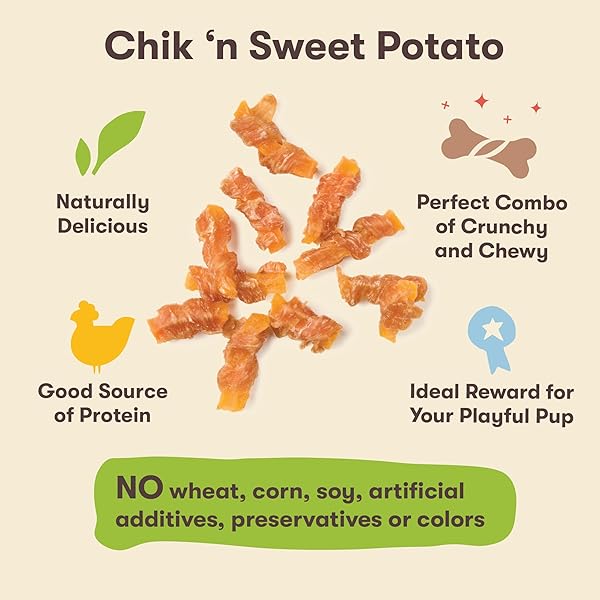 PET ‘N SHAPE SWEET POTATO CHEWS – NATURAL CHICKEN WRAPPED SWEET POTATO DOG TREATS – 42 OUNCE