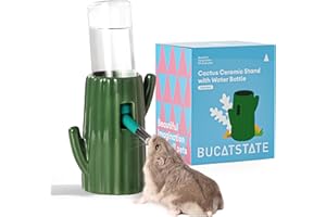 BUCATSTATE Cactus Ceramic Leakproof Hamster Water Bottle Gerbils Water Bottles with Holder Water Feeder for Small Animals (Green)