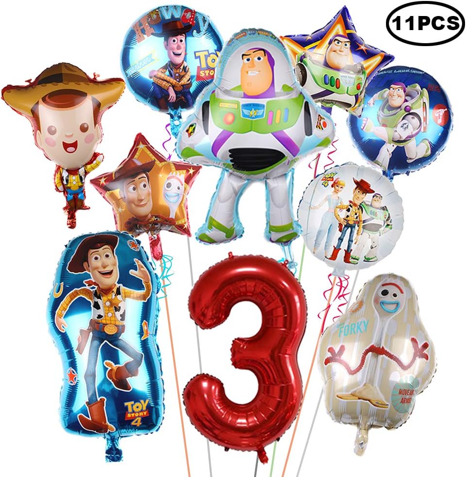 11Pcs Toy Story Balloons Party Supplies Woody, Buzz Lightyear and Friends 3rd Birthday Party Supplies for Kids Baby Shower Party Decorations