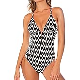 CUPSHE Women Swimsuit One Piece Bathing Suit Deep V Neck Crisscross Back Adjustable Strap