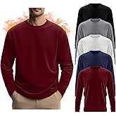 Velvelhall 5 Pcs Men's Long Sleeve Thermal Shirts Crew Neck Casual Fleece Tops Soft Pullover Sweatshirts Warm Basic Tees