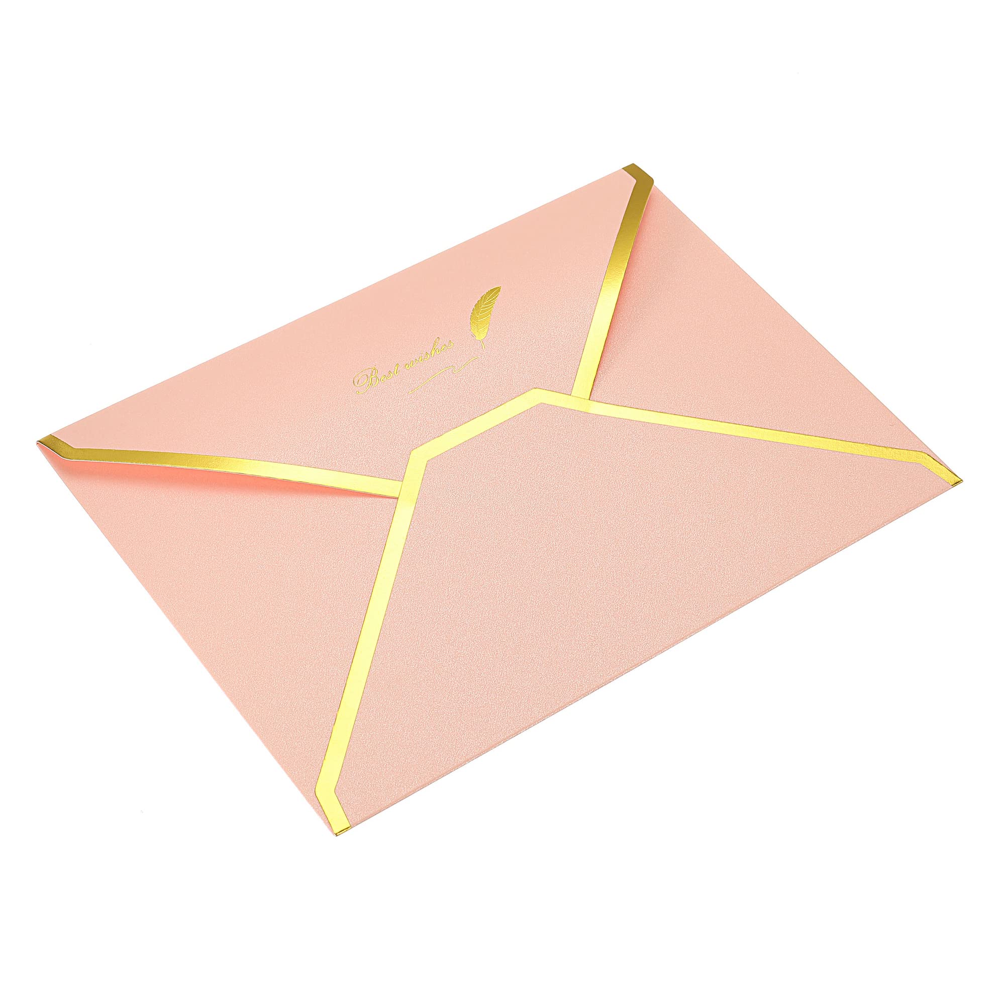 PATIKIL V Flap Envelopes, 20 Pack 7 x 5'' Luxury Style Gold Border Greeting Card Envelope for Invitations Weddings, Pink