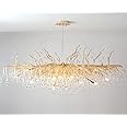 YIOSI Modern Crystal Rectangular Chandelier, Gold Branch Lighting Frosted Raindrop Large Kitchen Island Hanging Light Fixture for High Ceiling, Dining Room, Foyer (L47.5 Rectangle)