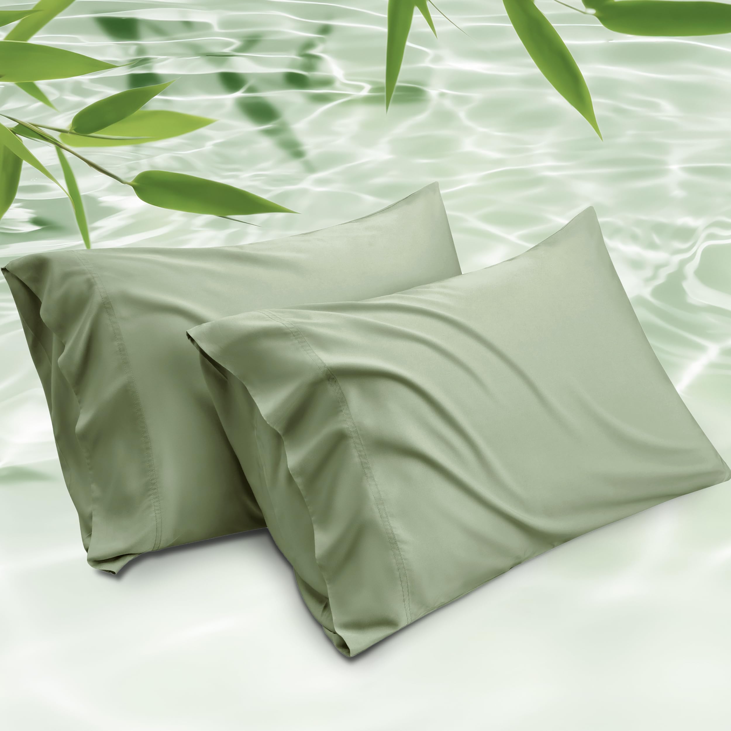 Photo 1 of Bedsure King Size Pillow Cases Set of 2, Cooling Pillow Cases King, Rayon Derived from Bamboo Sage Green Pillowcases, Breathable & Silky Soft Bedding Pillow Covers with Envelope Closure, 20x36 Inches