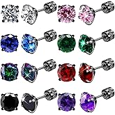 8Pairs Screw Back Stud Earrings Surgical Stainless Steel Stud Earrings for Women Men Hypoallergenic Titanium Earring for Sensitive Ears Rainbow CZ Double Side Sleeper Studs