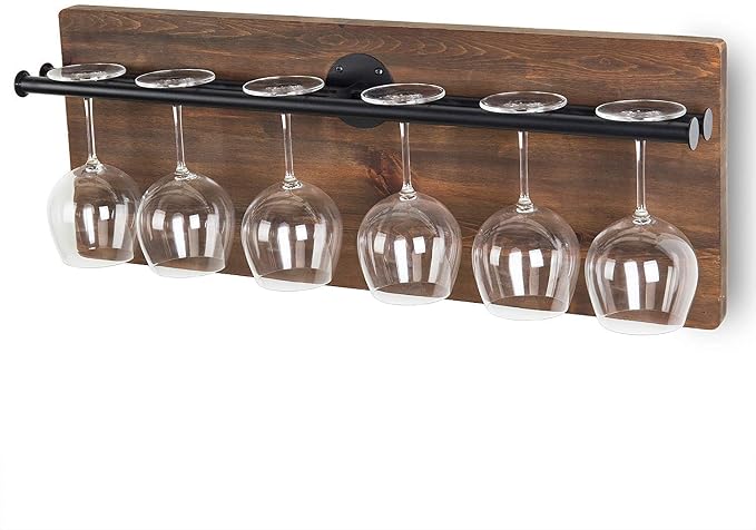 INDIAN DECOR 51001 Classic Wall-Mounted Industrial-Style Wine Glass Holder with Pipe Metal Rack