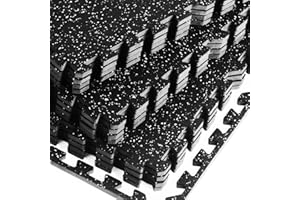HOLYMUSS 0.56 Inch Thick Gym Flooring for Home Gym with Rubber Top - 48 Sq Ft Interlocking Gym Floor Tiles - Workout Equipment Vibration Reduction Mats - 12 Pcs 24 x 24in Tile, Black & White