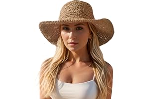 ASKLJEBY Floppy Big Beach Straw Hats for Women Foldable Summer Wide Brim Packable Sun Hat Womens Travel Straw Fedora Hat