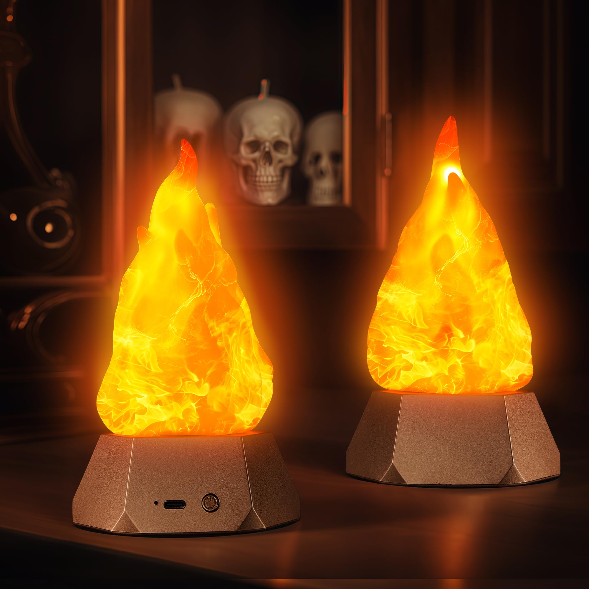 Photo 1 of BlcTec Flickering Flame Lamp USB Rechargeable, 3D Fake Fire Night Light with 35H Runtime, 3 Modes, IP44 Waterproof, Realistic Flame Effect for Indoor/Outdoor Halloween, Camping, Home Decor, 2 Packs