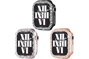Fullife 3-Pack Compatible with Apple Watch Case 42mm Series 3 2 1 Crystal Rhinestone Bumper Bling Face Cover Sparkling Frame for iWatch Women Girls, (42mm, Black/Rosegold/Clear)