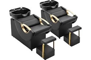 IJIALIFE Shampoo Bowl and Chair Set for Salon, Hair Washing Station for Hair Stylist, ABS Plastic Backwash Barber Sink with Separate Footstool for Spa Beauty, Set of 2, Black