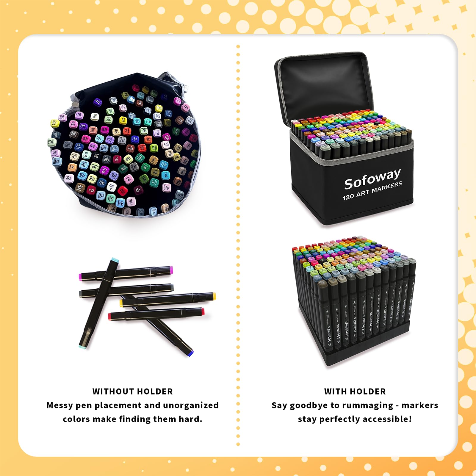 120 Color Alcohol Markers Set, Sofoway Art Markers Dual Tip Alcohol Based Markers with Penholder for Kids Adults Coloring Drawing Artists Illustration