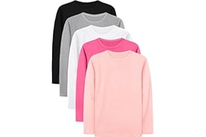 Cooraby 5 Pack Girls Long Sleeve Tees Girls' Soft T-Shirts Kids Basic Crewneck T-Shirts Top for Teen Youth Girls, 2T-14Y