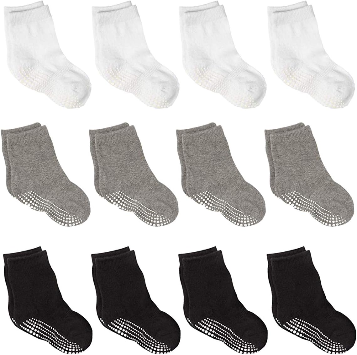 Wewink Plus Girlsโ Athletic Socks 12 Pairs Baby Boys Girls Anti Slip Grip Ankle Socks for Infant Toddler
