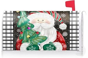Texupday Christmas Santa Claus Decoration Mailbox Cover with Magnetic Strip Winter Christmas Tree Mailbox Wraps Post Letter Box Cover Standard Size 21" X 18" for Garden Outdoor Yard Decor