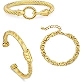 Narati Stainless Steel Bracelets for Women 3pcs Twisted Cable Bracelet Mixed Metal Bracelet Classic Gold Bracelets
