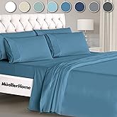 Mueller Ultratemp King Size Sheets Set, Super Soft 1800, 6 Piece, Deep Pocket up to 16" Bed Sheets, Transfers Heat, Breathes Better, Hypoallergenic, Wrinkle, Denim