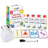 FLASH-A-FACT Learning Flash Cards for Kids Ages 3+, 80+ Reusable Cards | Trace &amp; Wipe with Eraser Marker, Letters, Numbers, Shapes &amp; Colors, Preschool Learning Activities, 4 Sets in 1 Box