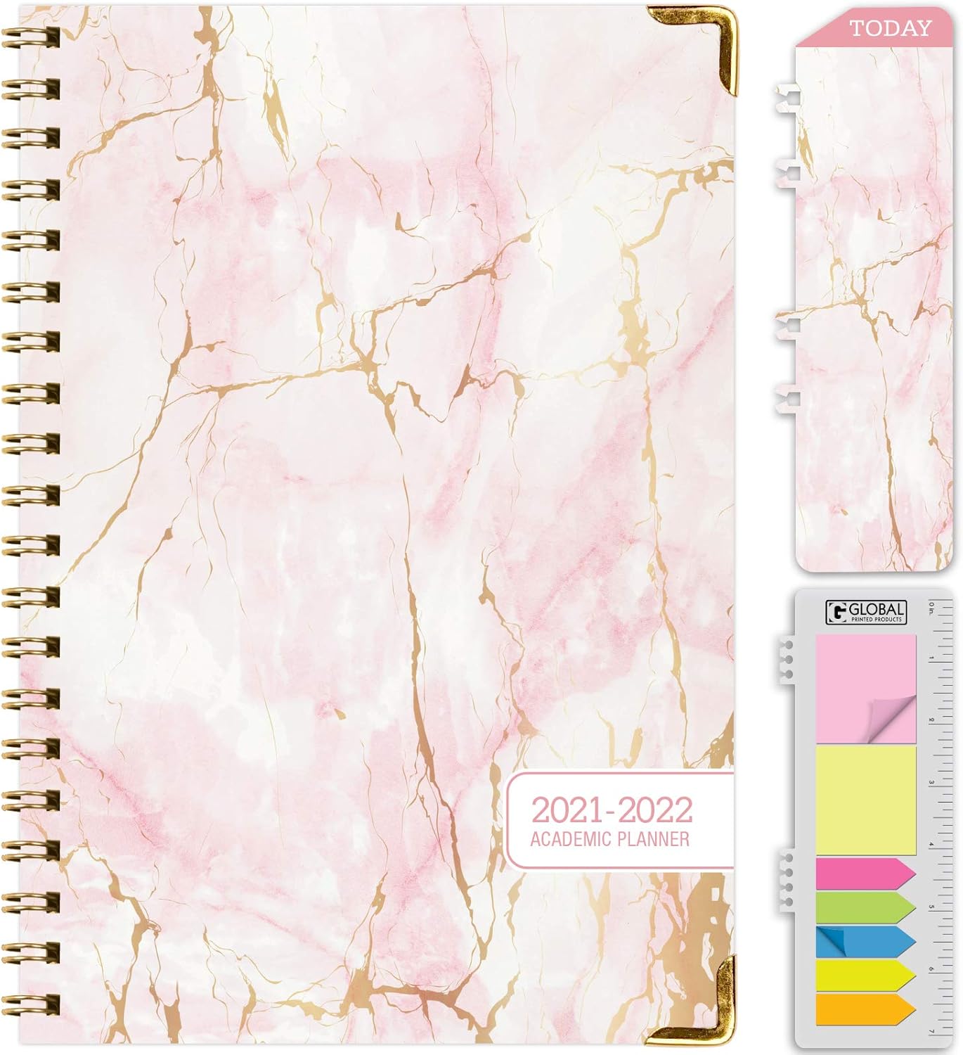 HARDCOVER Academic Year 2021-2022 Planner: (June 2021 Through July 2022) 5.5"x8" Daily Weekly Monthly Planner Yearly Agenda. Bookmark, Pocket Folder and Sticky Note Set (Pink Marble) : Office Products