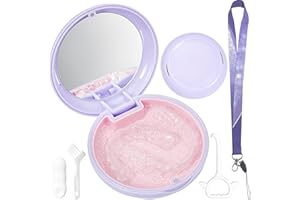 Gaboolo Retainer Case with Mirror and Lanyard,Slim Aligner Case with Vent Holes,Cute Dental Brace Box with Retainer Removal Tool and Brush (Purple Pink with Lanyard)