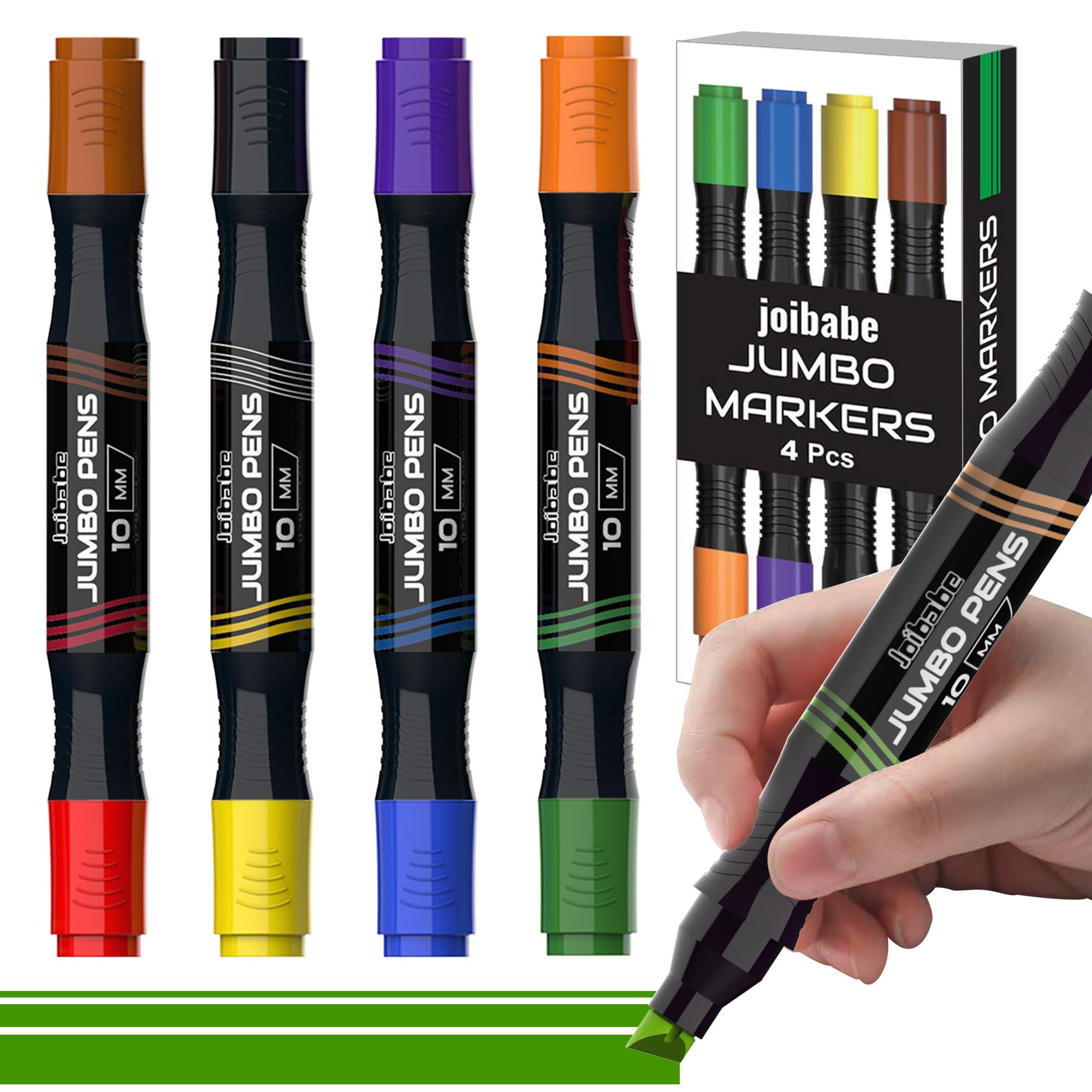 joibabe Jumbo Marker Pens, Dual-Ended Thick Chisel Tip Huge Poster Markers, 10mm Large Chunky Marker Pens, 8 Colors Marker Set for Craft Decorative Painting & Art Projects (4 pack)