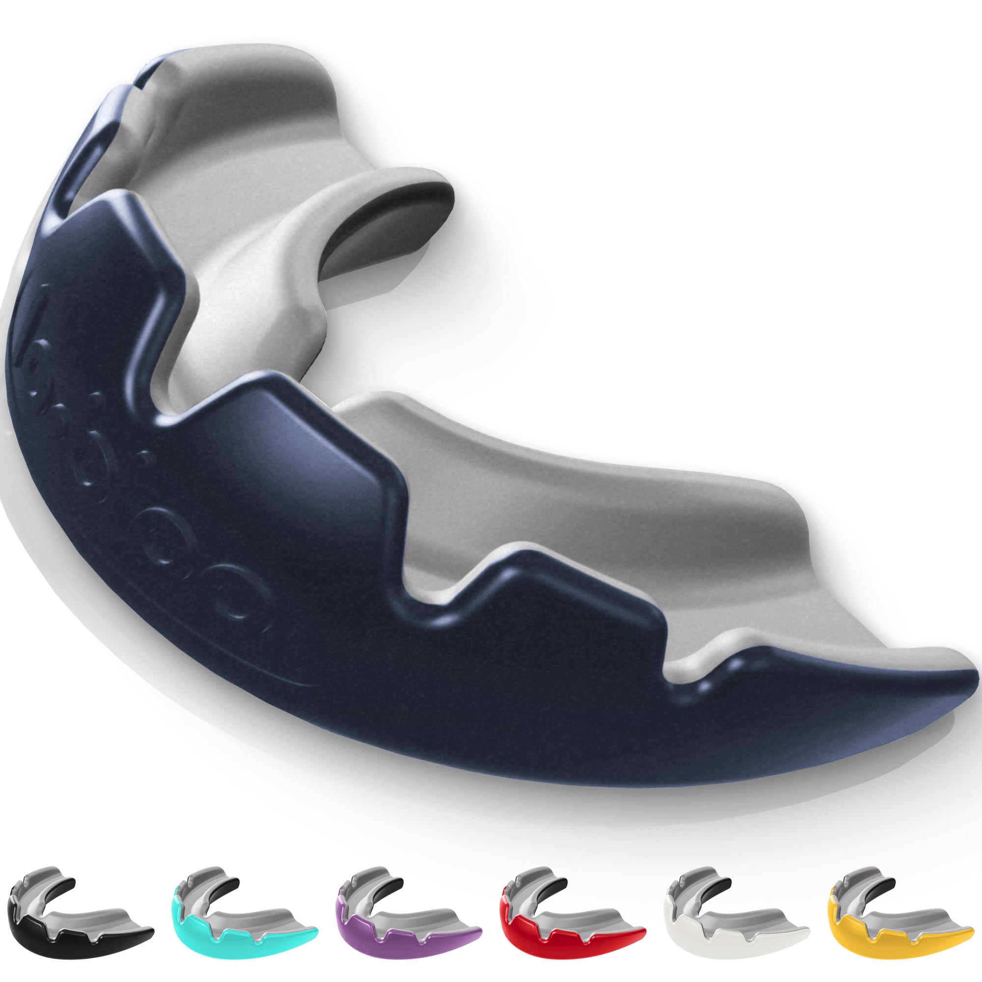 lobloo® Slick Sports Mouthguard – Ultra Slim 1mm | Dentist-Level Protection | Modified Vacuum-Fit Fusion | Oxygen Flow & Comfort | MMA, Boxing, Football, Basketball. (Large +14yrs, Navy)