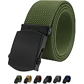WAUNEE Canvas Military Golf Belt with Black Buckle and Tip - Up to 55" Waist Size, Long Black Buckle