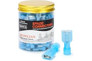 Meowlian 160PCS 16-14 AWG Female Nylon Spade Connector Blue Electrical Quick Disconnect Wire Connectors Kit - Tinned Copper Wire Spade Terminals Automotive