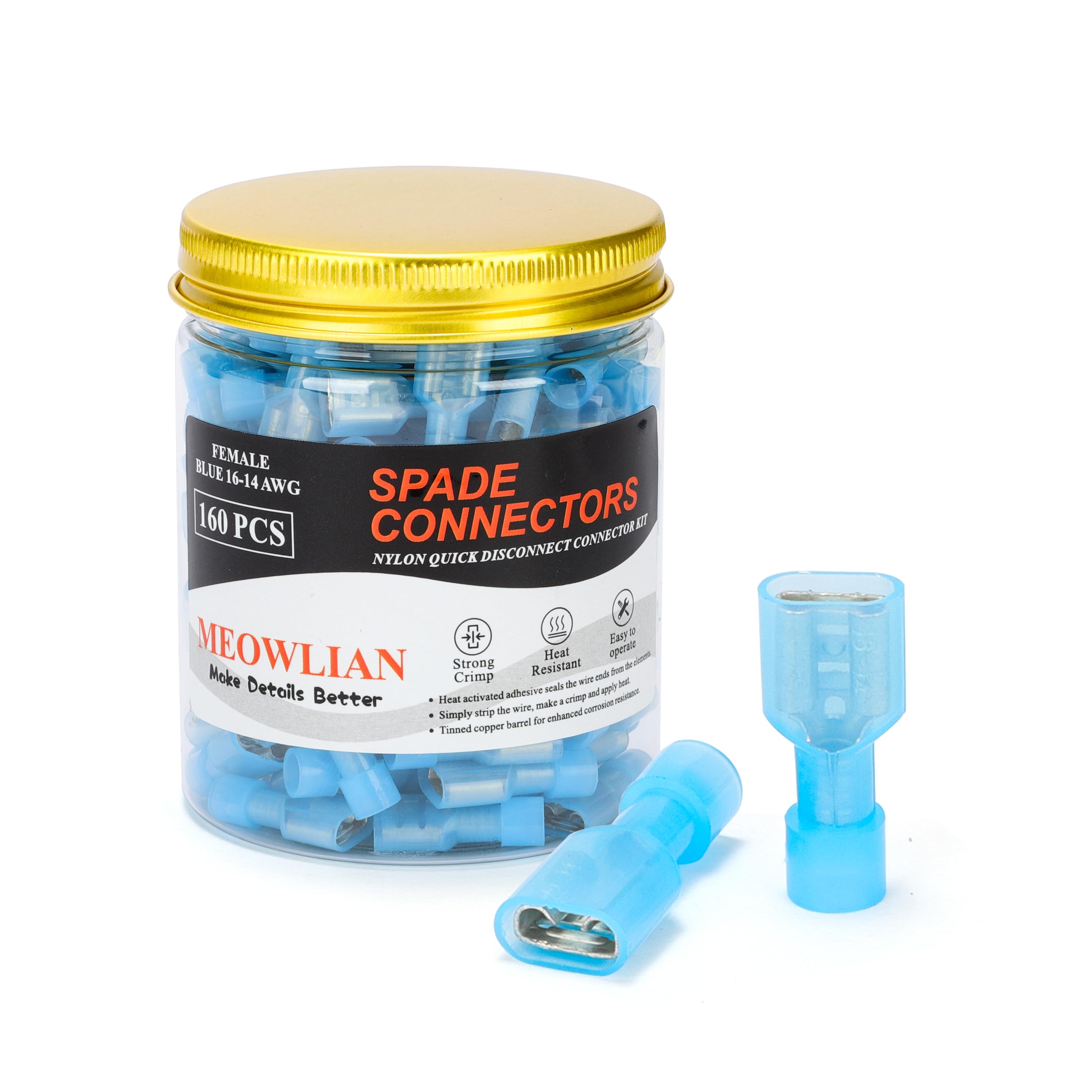 Meowlian 160PCS 16-14 AWG Female Nylon Spade