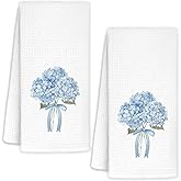 YTRGI Blue Hydrangea Bow Decorative Hand Towels for Bathroom Washroom Set of 2, Hydrangeas Gifts, Hydrangea Decor for Bathroom Kitchen, Flower Floral Hydrangeas Kitchen Towels, 16x24 Inch