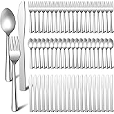BBTO 100 Pcs Silverware Set for 33 Stainless Steel Flatware Kit | Mirror Polished Utensils Cutlery Set with Square Edge Include 33 Spoon and Knife 34 Fork Tableware for Home, Dishwasher Safe