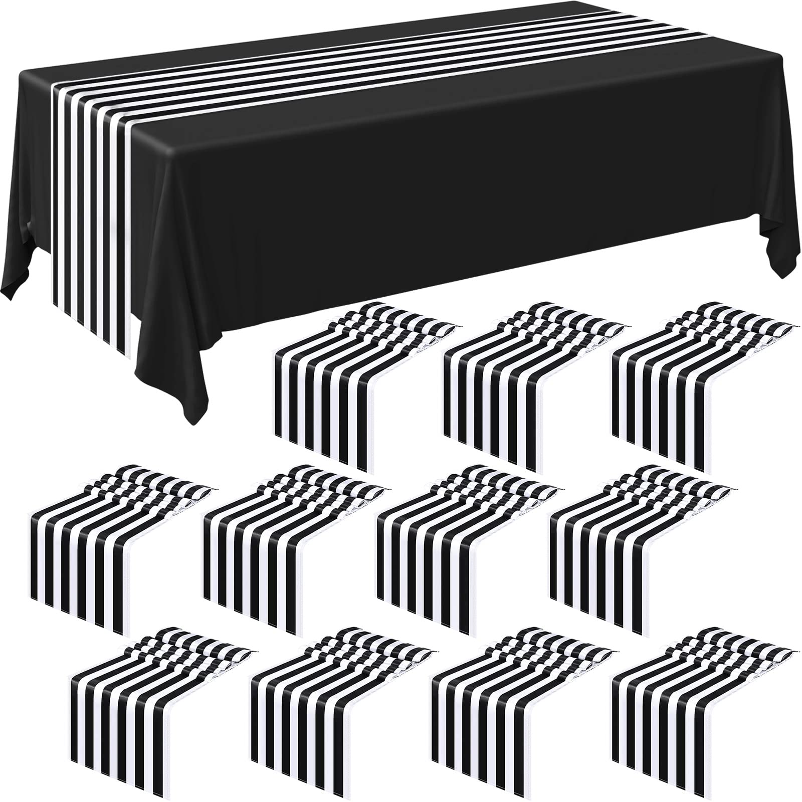 Photo 1 of (BAGGED) Striped Table Runner Polyester Decor Striped Design Modern Table Runner Elegant Decor for Indoor Events Family Dinner Outdoor Banquet Parties Celebrations, Black, White(12,12 x 108 Inches)