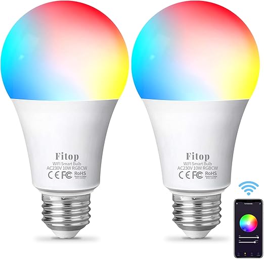 fitop bombilla alexa led inteligente wifi regulable 10 w 1000 lm lampara e27 multicolor bombilla compatible con alexa echo e google home a19 90w
