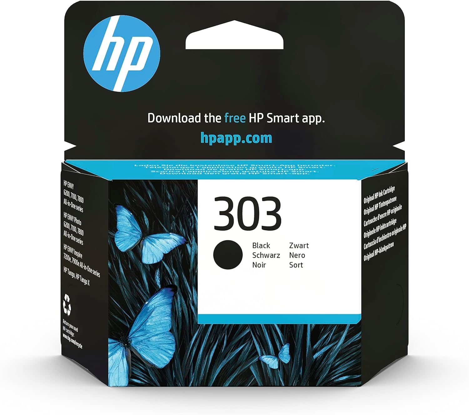 HP 303 Black Original Ink Cartridge (T6N02AE) - Works ENVY Photo 6220, 6230, 6232, 6234, 7120, 7134, 7830, ENVY Inspire 7220e, 7221e, 7224e, 7920, 7924e, Tango X Printers