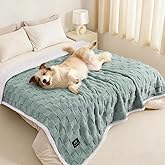 Luciphia Waterproof Dog Blanket for Large Dogs Washable Soft Sherpa Fleece Cat Blankets with 3D Jacquard Cozy Calming Reversible Bed Couch Protector Furniture Protection, Green White, 85x57 inch