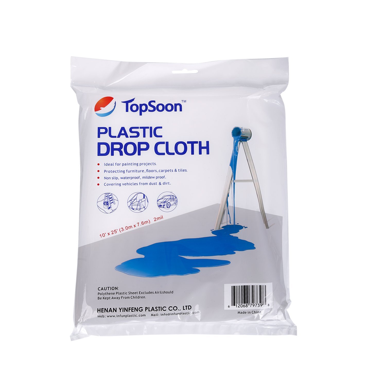 TopSoon Heavy Duty Paint Plastic Drop Cloth Clear Plastic Tarp Waterproof Larger Size 10-Feet by 25-Feet All Purpose