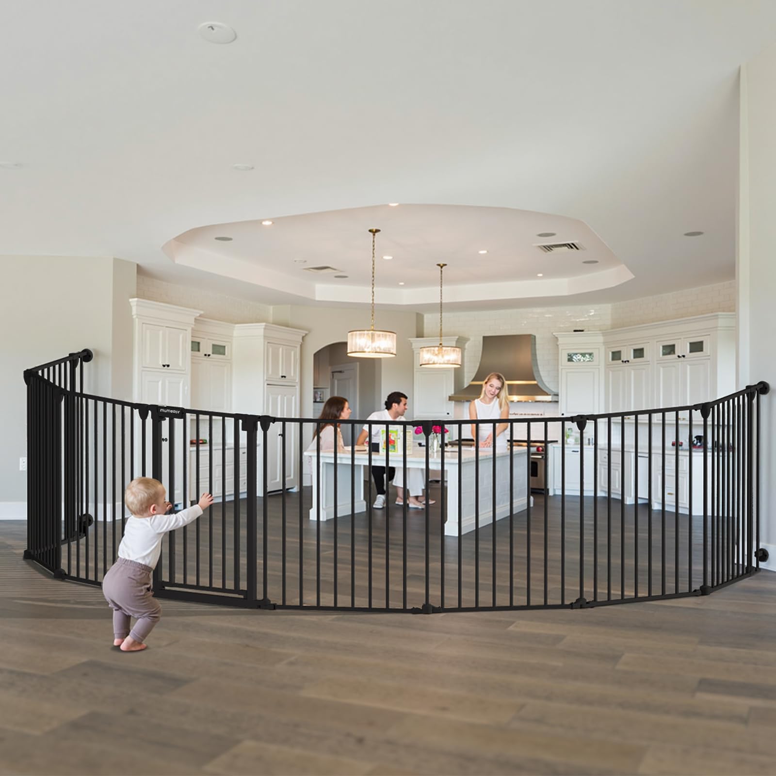 Photo 1 of 199" Extra Wide Baby Gate, Play Yard Child Safety Gate, Dog Gates with Auto-Close Door, Double Locking System for The House Doorways, Fireplace, Kitchen, 8-Panels, 30" Tall