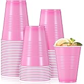 Mifoci 50 Pcs 16 oz Plastic Disposable Cups Plastic Drinking Cups for Saint Patrick's Day Wedding Birthday Graduation Party Valentine Christmas Picnics Barbecues Supplies(Bright Pink)