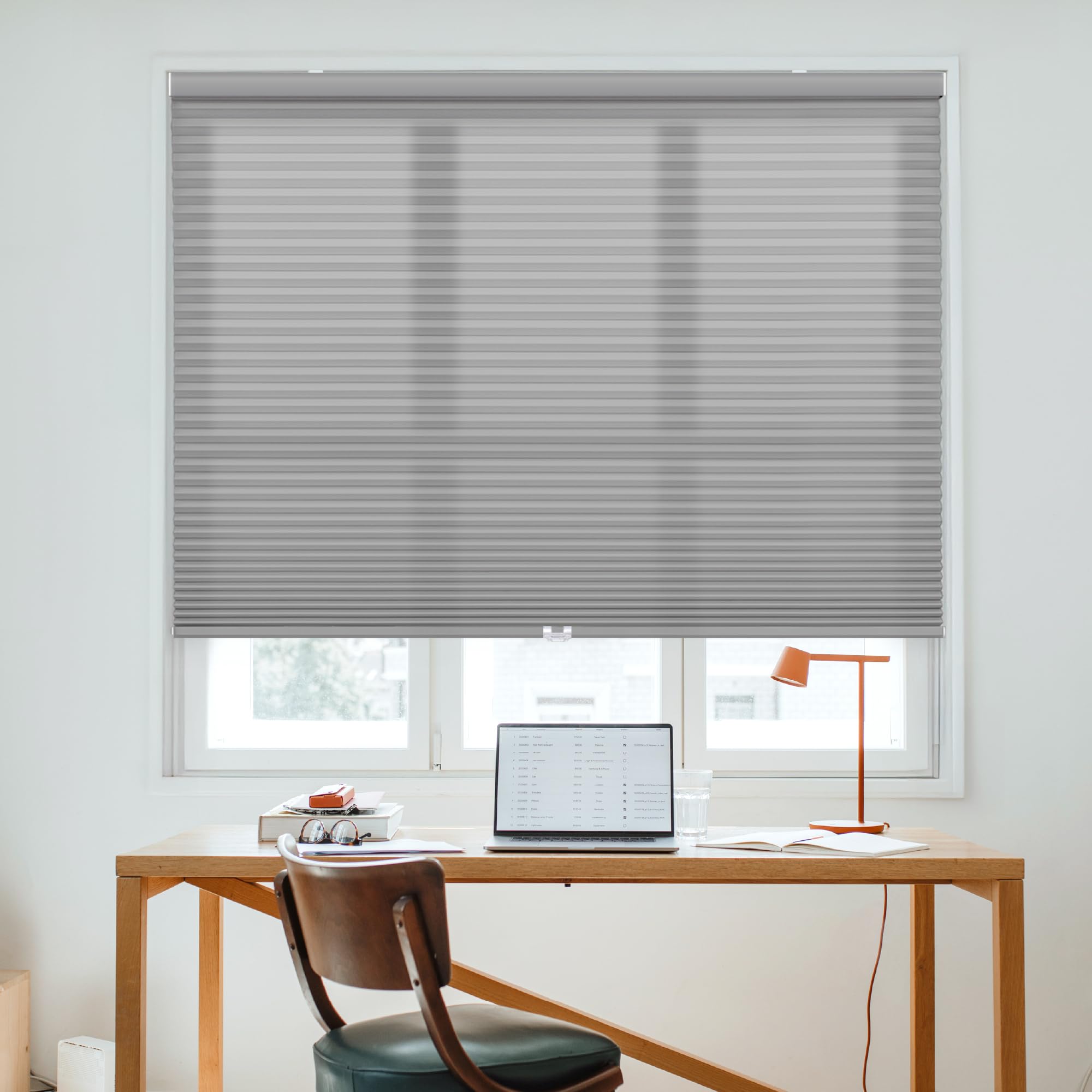 DEZ FURNISHINGS Cordless 1.5″ Light Filtering Cellular Shade, 24.5″ W x 48″ H, Anchor Gray