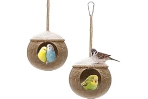Yesland 2 Pack Coconut Bird Nest Hut with Loop, Coconut Fiber Hanging Birdhouse Cage, Anti-Pecking Bite Coconut Bird Parakeet for Parrot Parakeet Lovebird Finch Canary, Pet Cage Habitats Decor