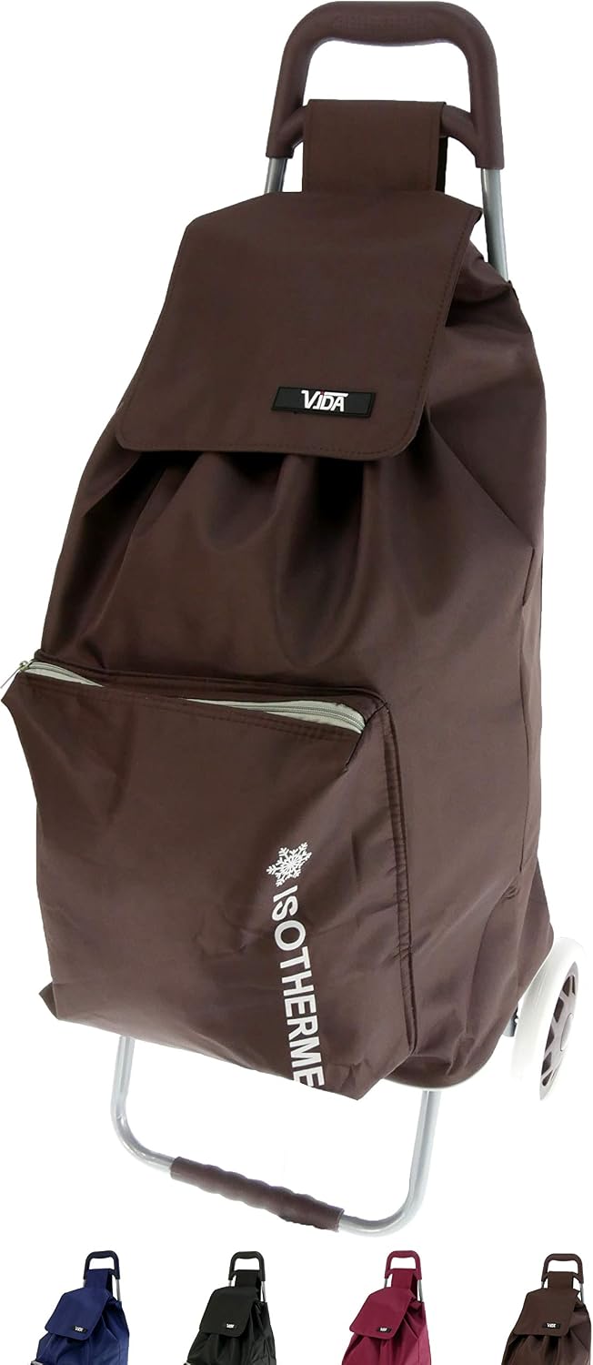 Chariot De Courses VIDA CV605 2 Roues - Poche Isotherme, Polyester, Noir