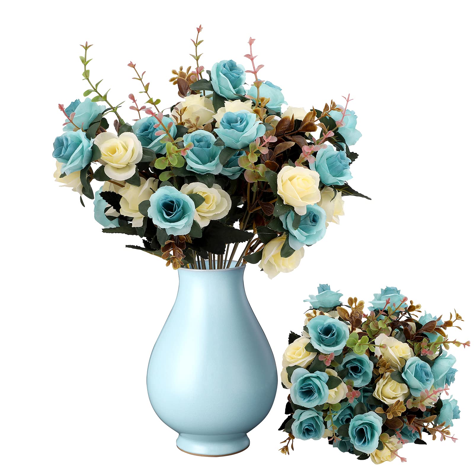 TSLBW 3 Bundles Artificial Flowers Rose Artificial Flowers Outdoor UV Resistant Plants Faux Plastic Greenery Shrubs Indoor Outside Hanging Planter for Home Wedding Office Table Decoration Gift
