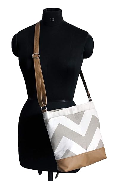 Dekor World Cotton Beige Chevron Printed Side Hand Bag (Pack of 1 Pc)