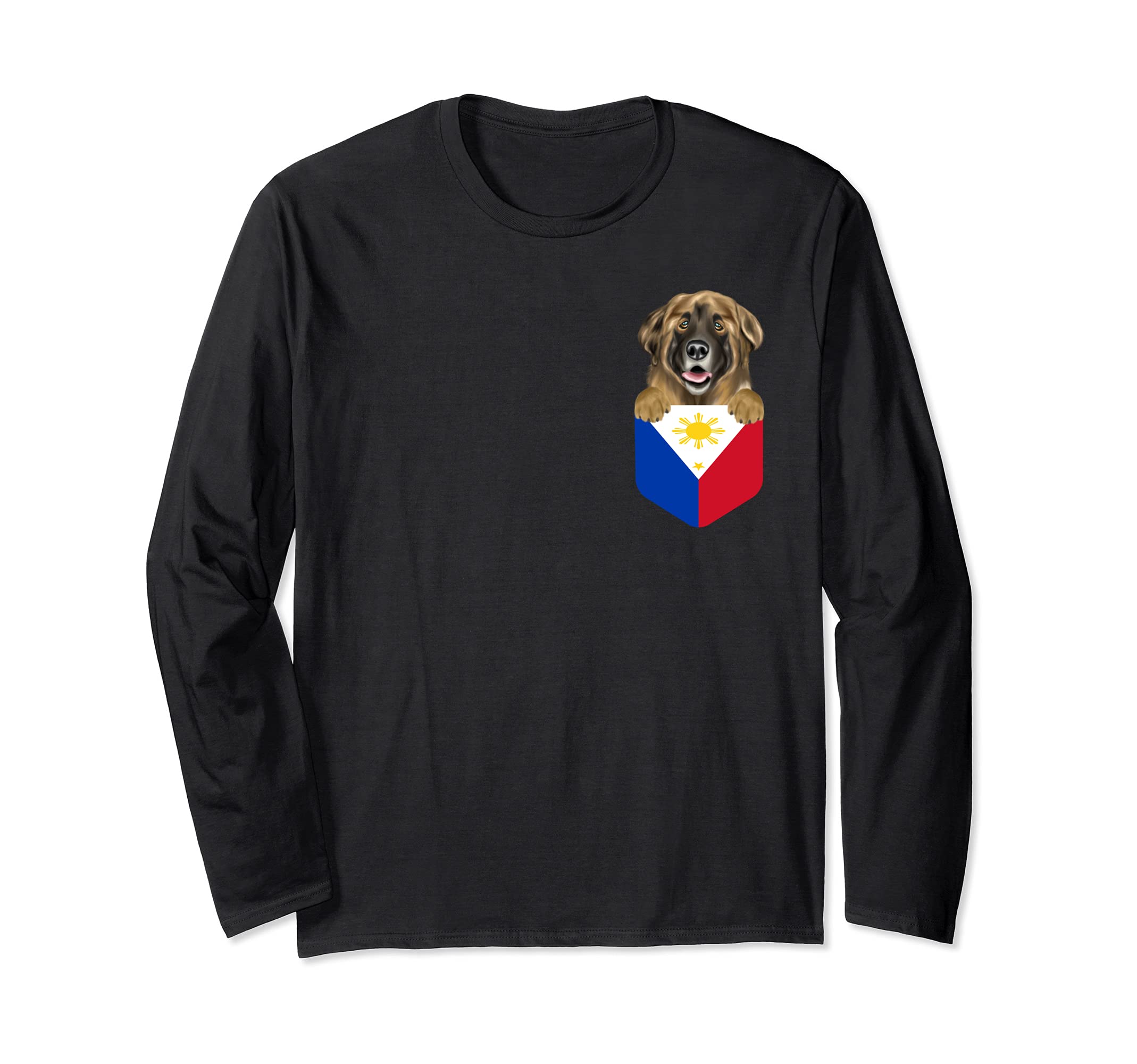 Philippines Flag Leonberger Dog In Pocket Long Sleeve T-Shirt