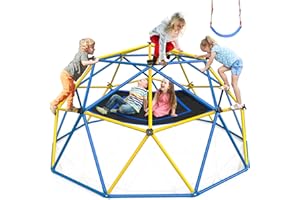 Hapfan Jungle Gym, 10ft Climbing Dome with Hammock and Swing, Outdoor Play Equipment with Monkey Bars for Kids 3-12, Supports