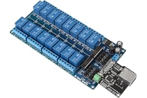 Bewinner Ethernet Control Module,16-Channel Relay Module,RJ45 Interface,Ethernet TCP/IP Relay On-Off Output Relay Module Board for Smart Home Control