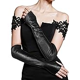 Luwint Long Leather Fingerless Gloves, Soft Lambskin Leather Opera Party Costume Evening Dress Driving Gloves