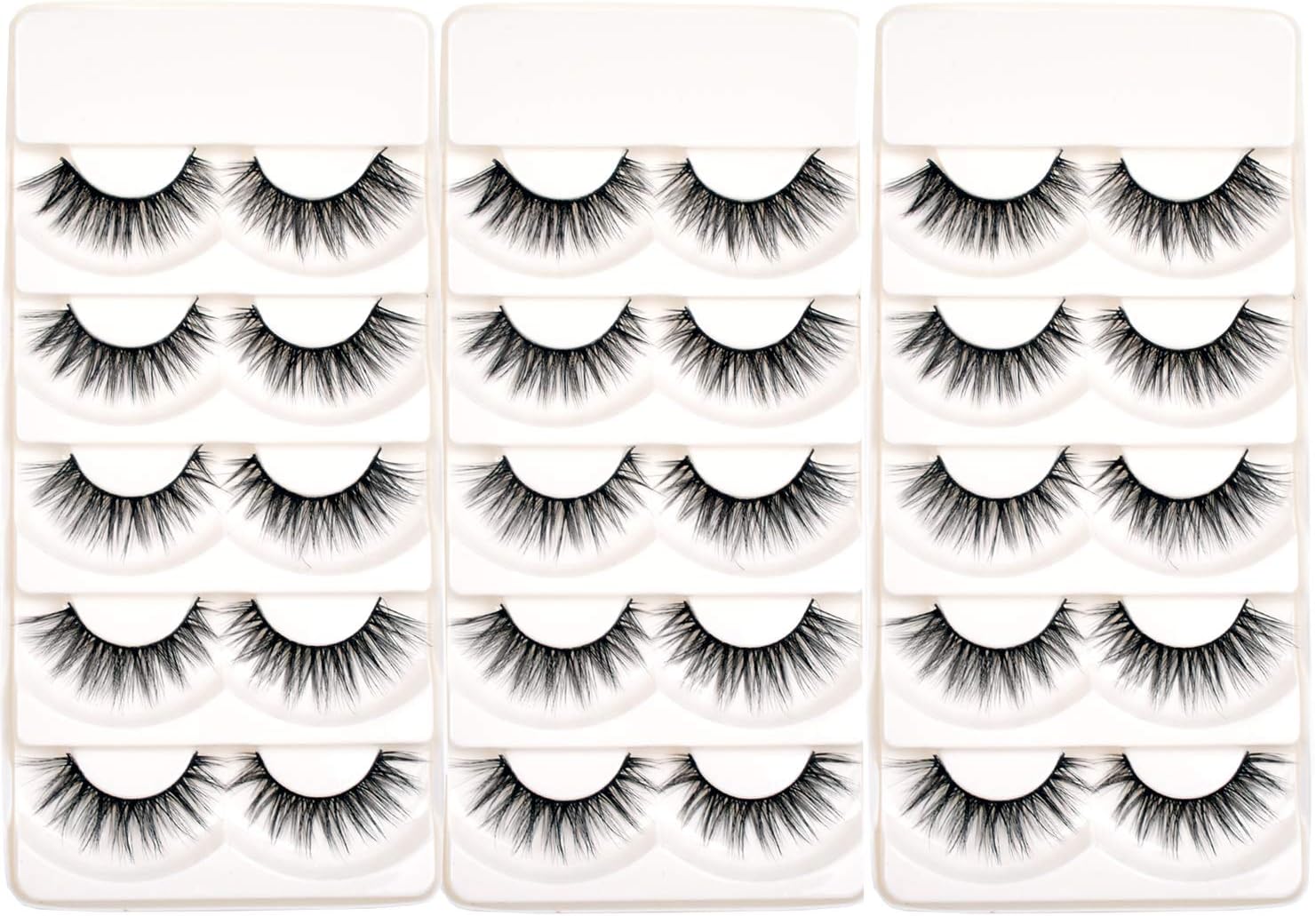 Wleec Beauty Eyelashes Set Natural Strip Lashes Handmade False Eyelash Pack (15 Pairs/3 Pack)