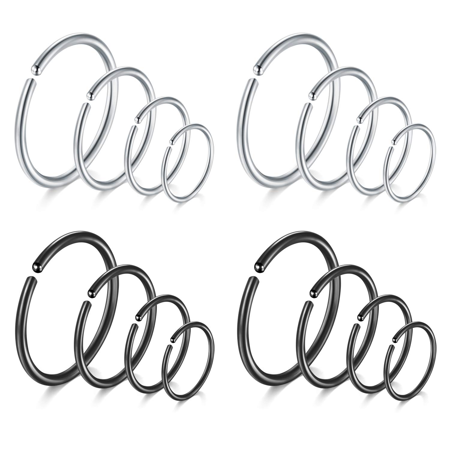 JFORYOU 16PCS 20G Stainless Steel Fake Hoop Nose Rings for Women Men Nose Hoop Ring Ear Piercing Body Jewelry 6mm 8mm 10mm 12mm